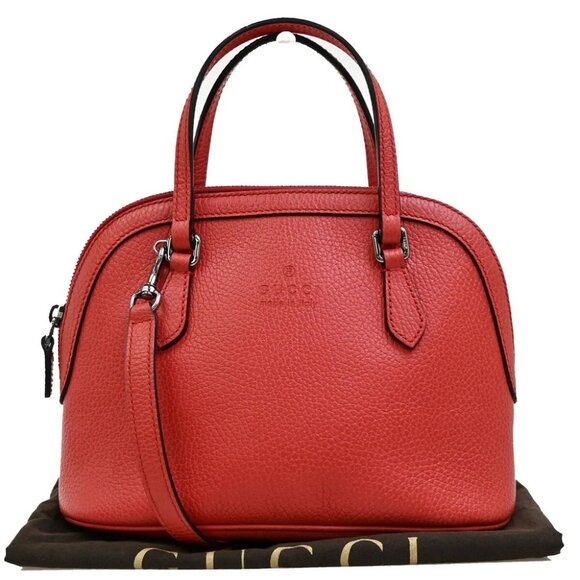 GUCCI Logo 2Way Shoulder Hand Bag Leather Red Silver Leather Italy - Picture 1 of 15